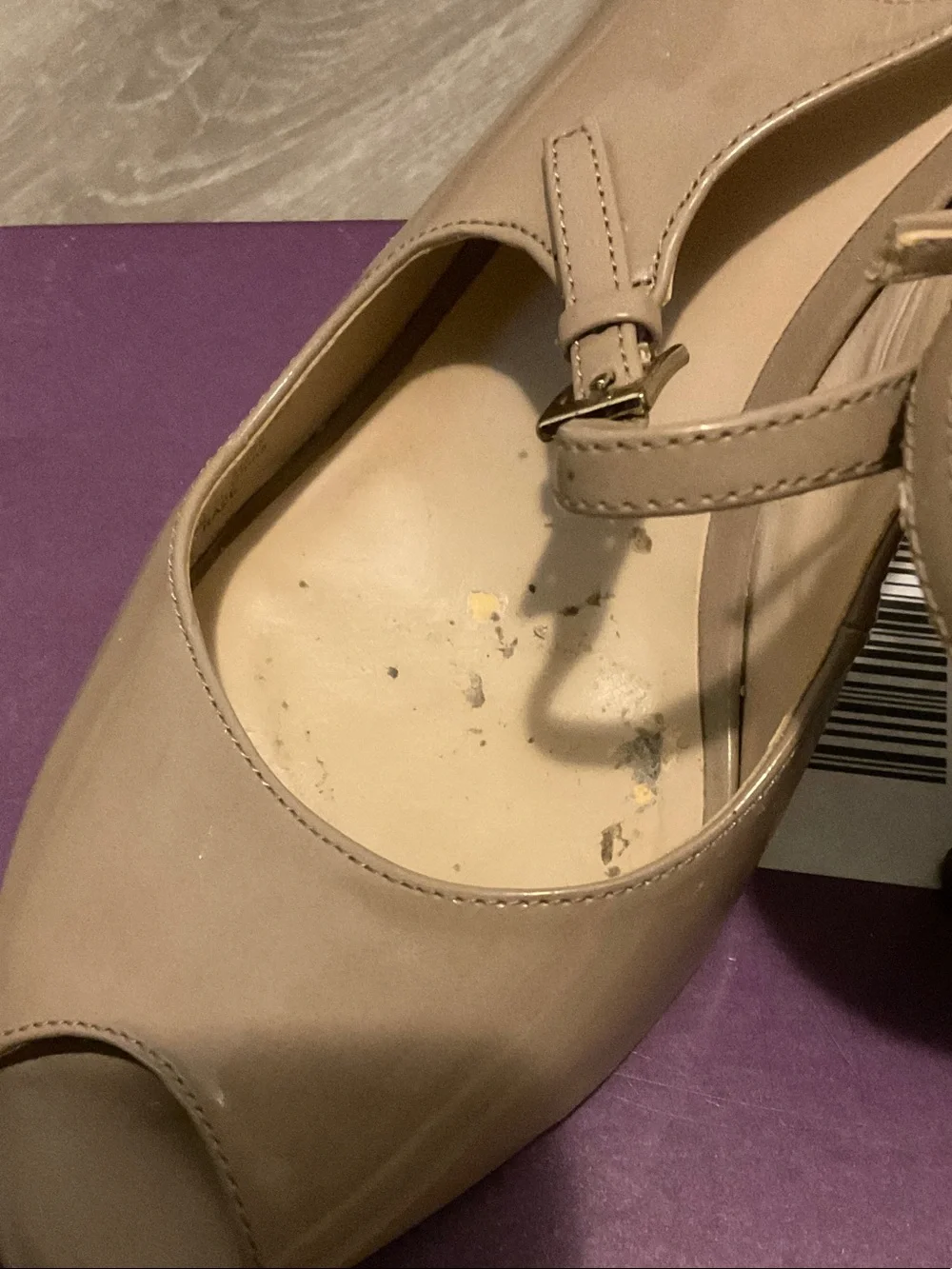 Franco Sarto Beige Patent Peep-Toe Slingback Heels